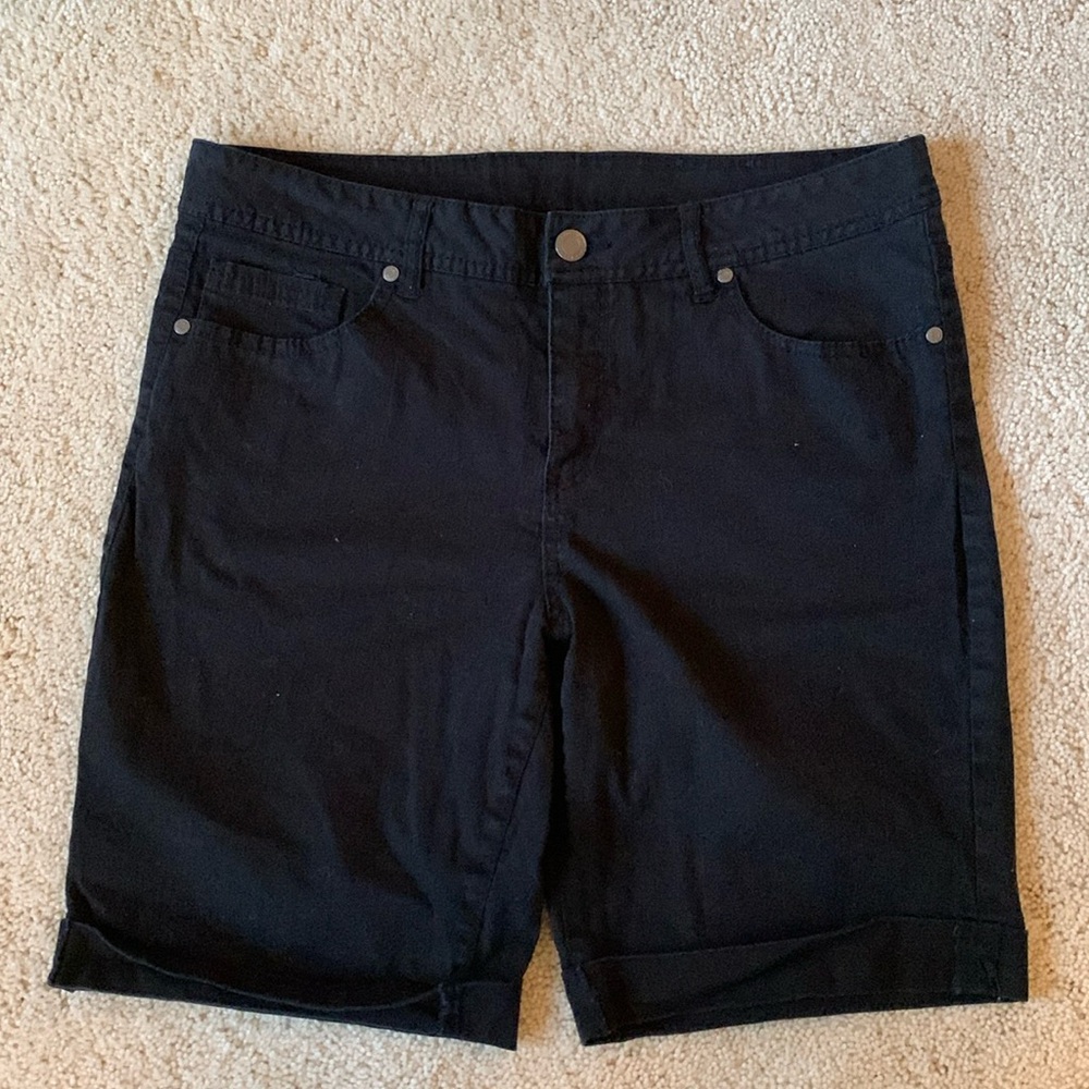 Long black denim shorts
